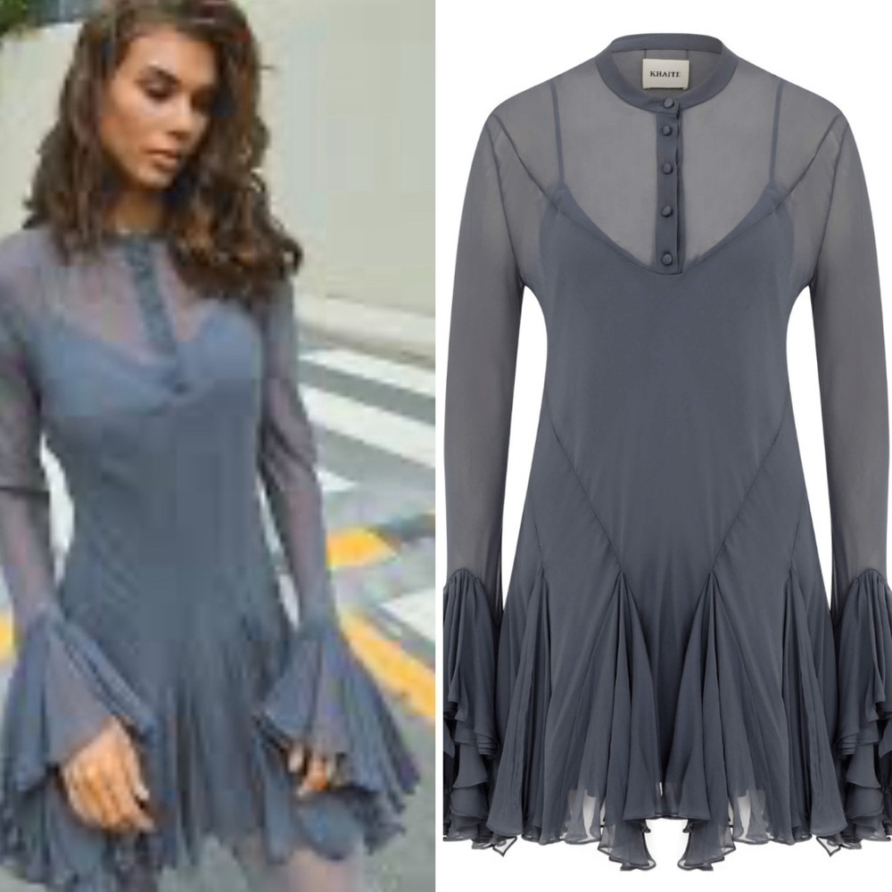 RARE Khaite Winston silk chiffon dress in slate NWT